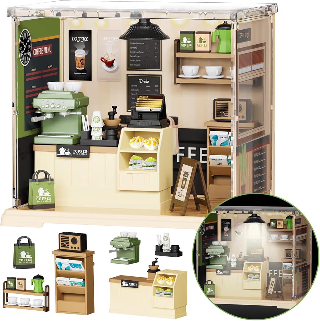 DIY Miniature Coffee Store House Kit, 90 PCS Building sets