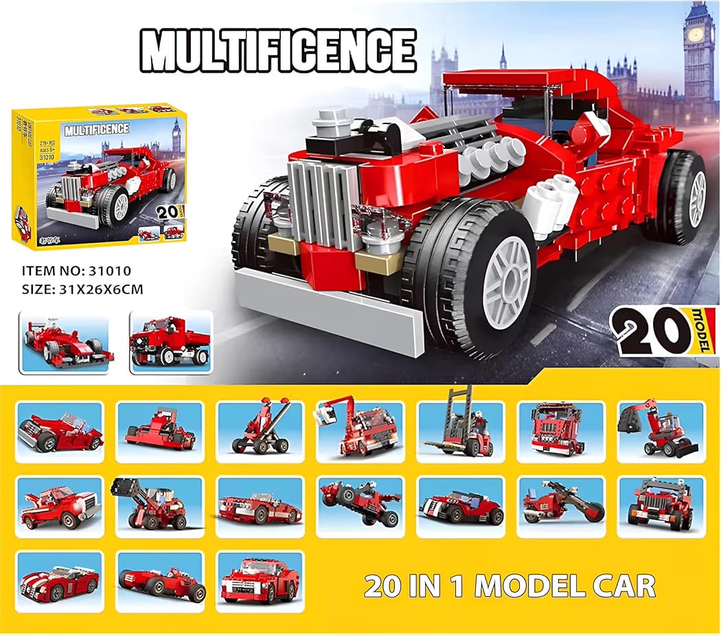 20-in-1 Magic Building Blocks Set 278+ Pieces Creative Construction Toy for Kids