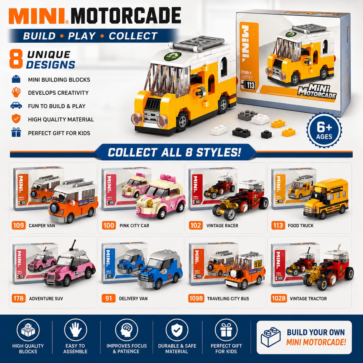 Motorcade Car Blocks series Kids Mini Car Blocks - Blue Car