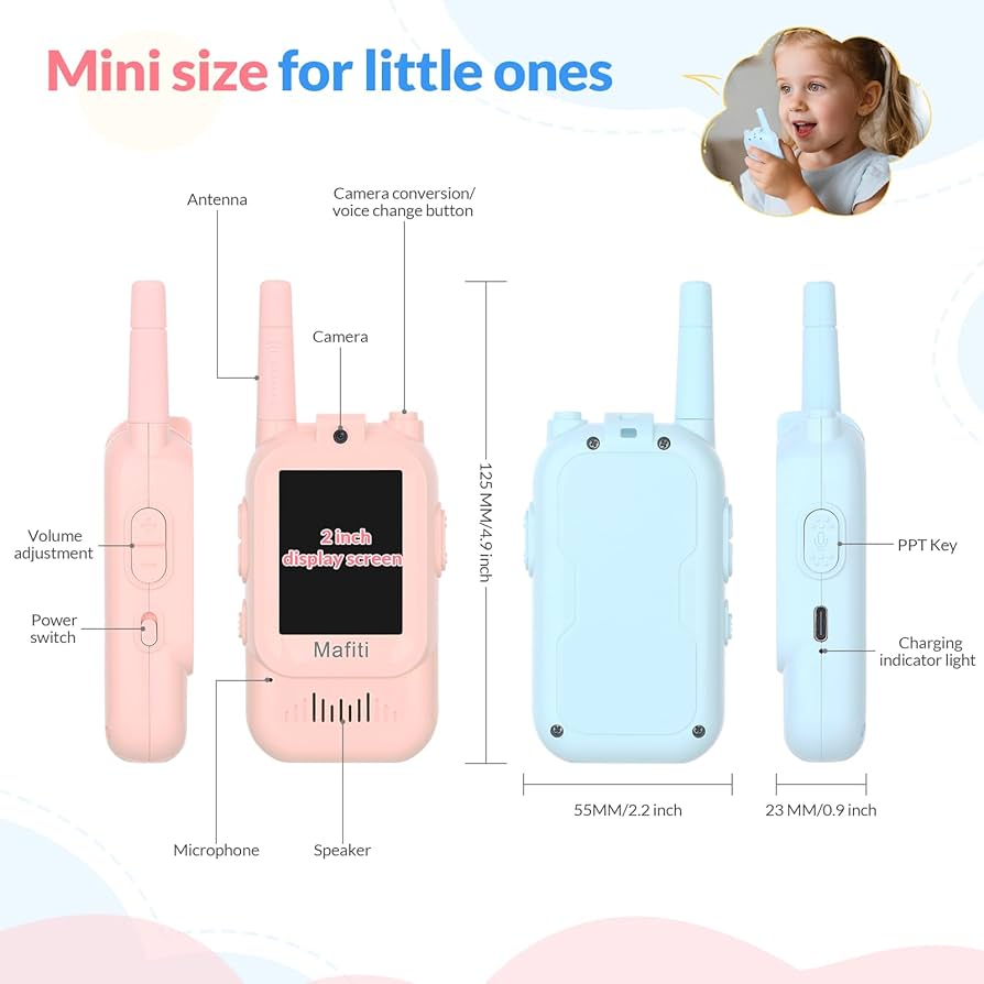 Video Walkie Talkies for Kids 2 Pack Rechargeable Birthday Gift Toddler Toys