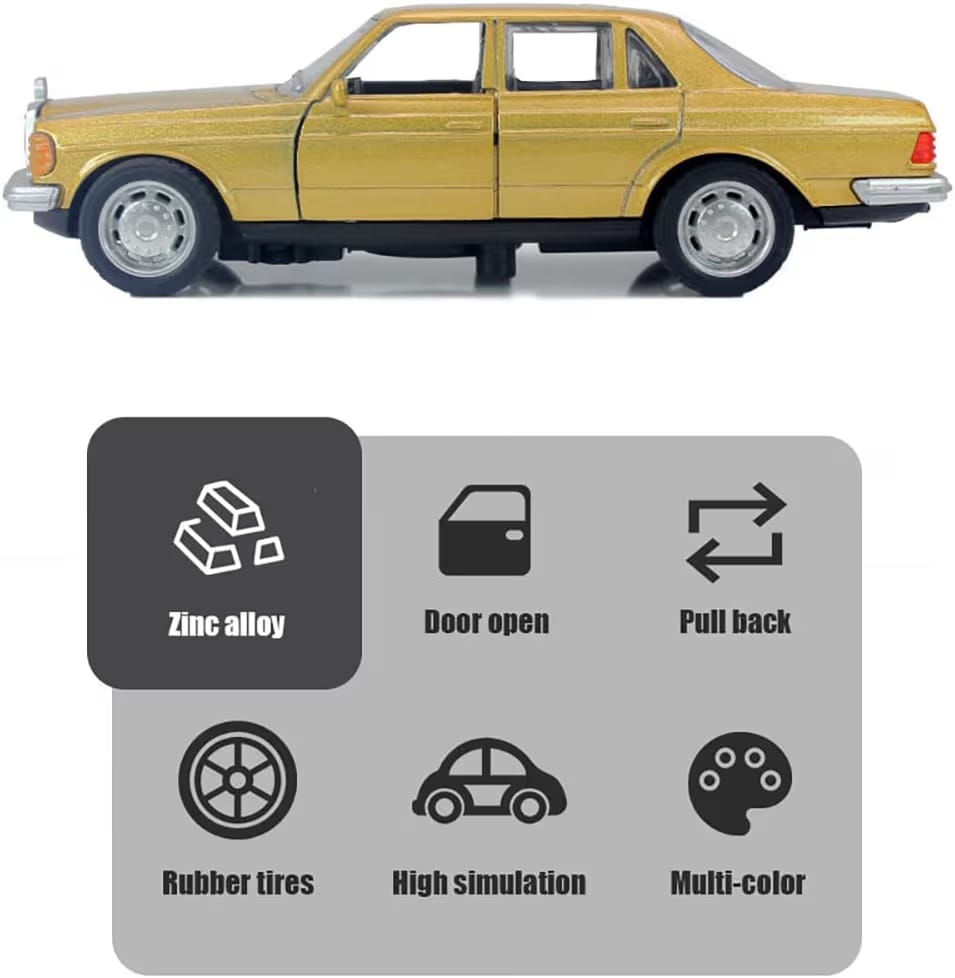 Vintage Benze W123 Metal Diecast Sedan Car Toy โ 1:36 Scale - Golden
