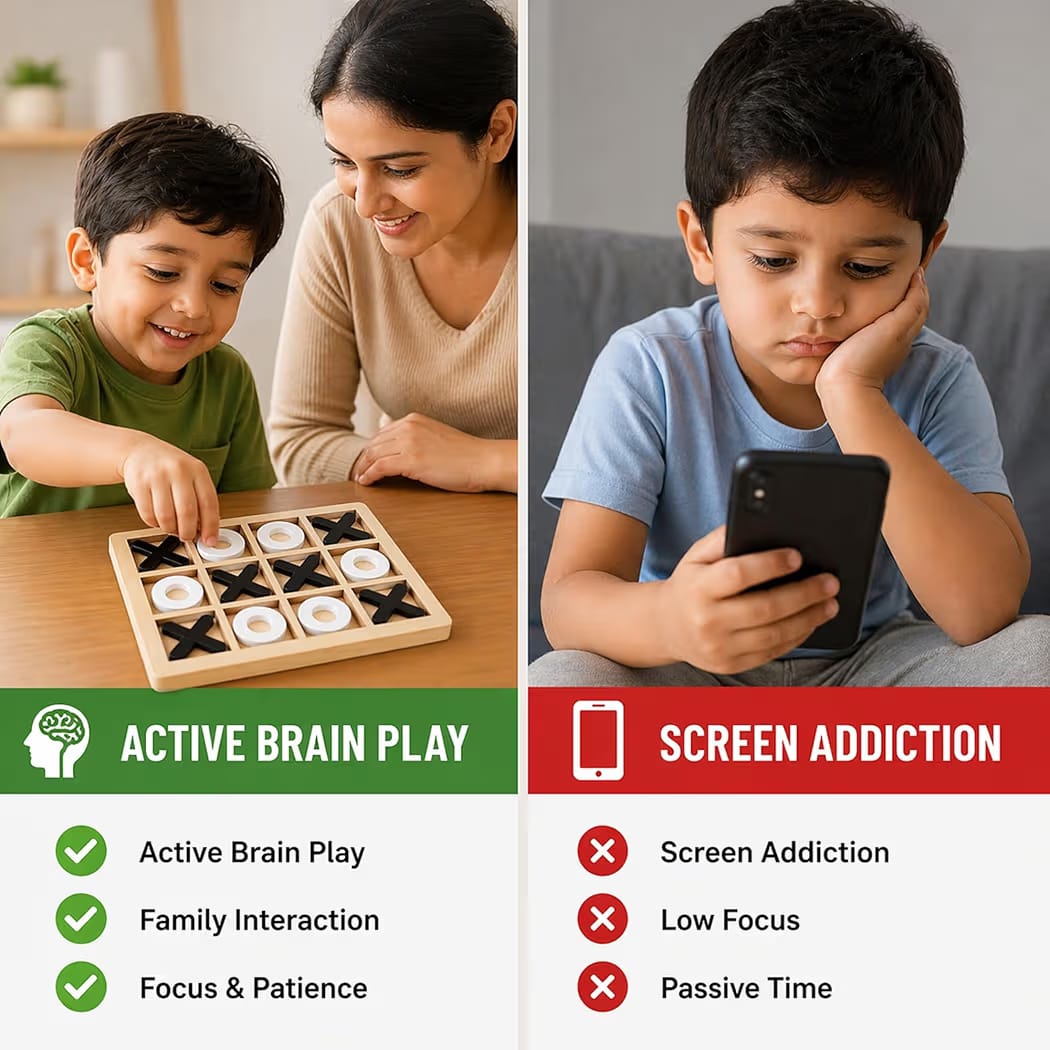 Wudly Wooden Tic Tac Toe Game for Kids & Adults