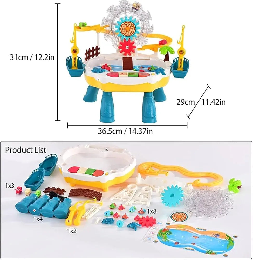 Happy Fishing Multi-Purpose Fishing Toy, 2-in-1 Parent-Child Game, Musical Water Table with 3D Light