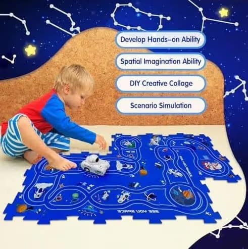 Astronaut Puzzle Track with Electric Racer Car Playset Educational Toy