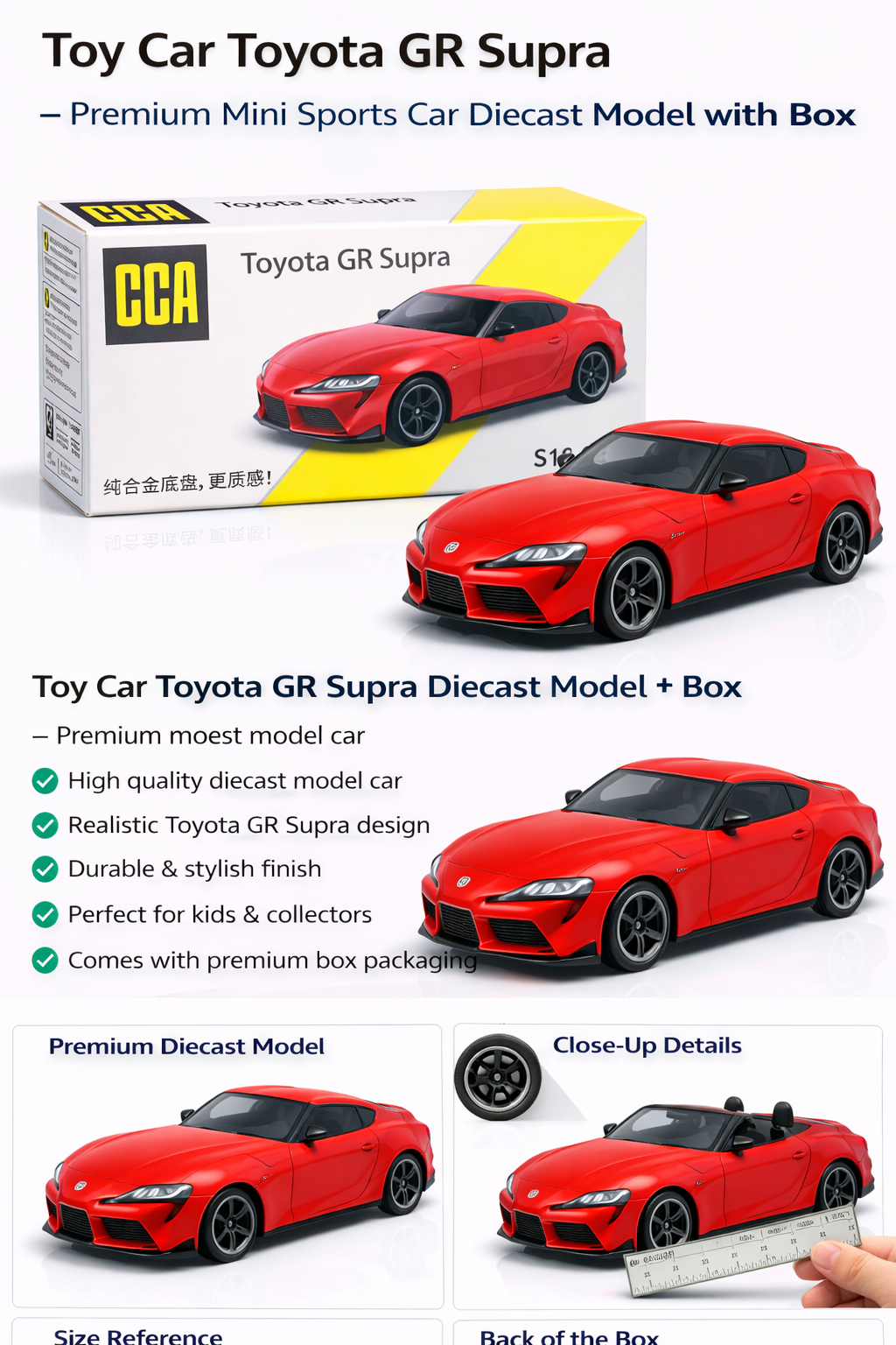 CCA Toyata GR Supra Diecast Model with box 1:58 Scale Red