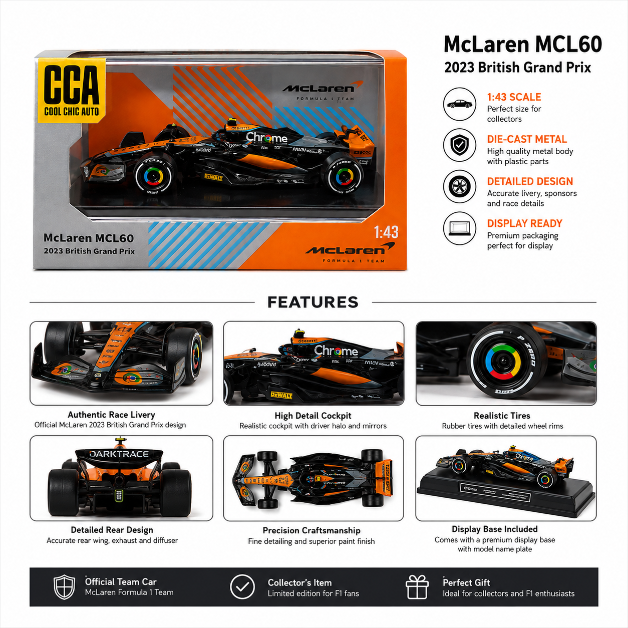 CCA McLaren MCL60 2023 British Grand Prix Scale - 1:43 ready for display