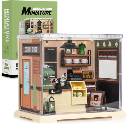 DIY Miniature Coffee Store House Kit, 90 PCS Building sets