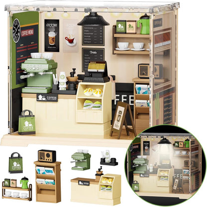 DIY Miniature Coffee Store House Kit, 90 PCS Building sets