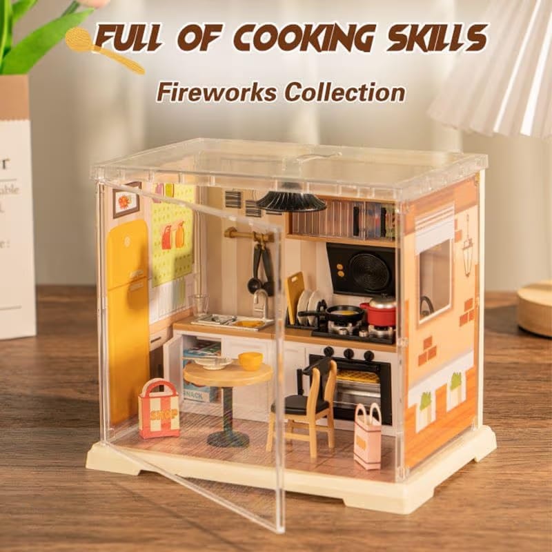 DIY Miniature Home Kitchen Kit with Warm LED Light | 102 PCS Dollhouse
