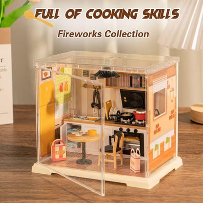 DIY Miniature Home Kitchen Kit with Warm LED Light | 102 PCS Dollhouse