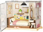 DIY Miniature Bedroom Model Kit (55 Pieces) Mini Dollhouse with Warm LED Light