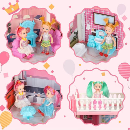 Doll House for Girls  4 Rooms Playhouse with 2 Dolls Toy Figures