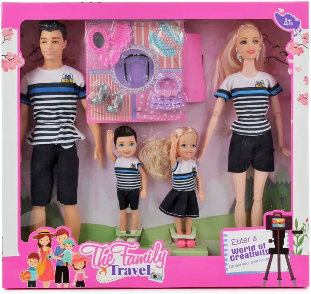 The Happy Family Doll Set Mom, Dad & 2 Little Kids Movable Body Parts Play Doll Set