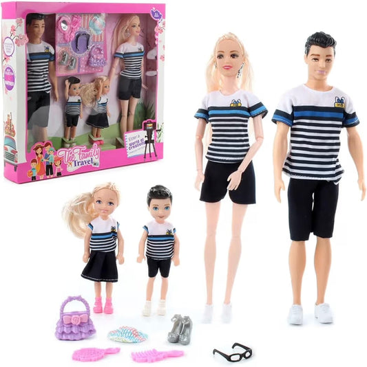 The Happy Family Doll Set Mom, Dad & 2 Little Kids Movable Body Parts Play Doll Set