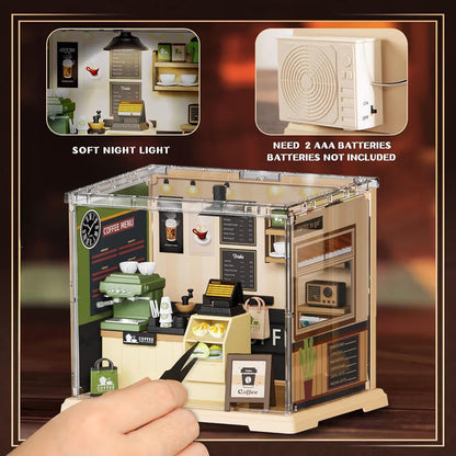 DIY Miniature Coffee Store House Kit, 90 PCS Building sets