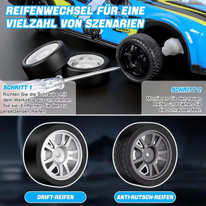 The DRIFT X is a 4WD R/C remote control car
with a 2.4GHz band, 1:22 scale,