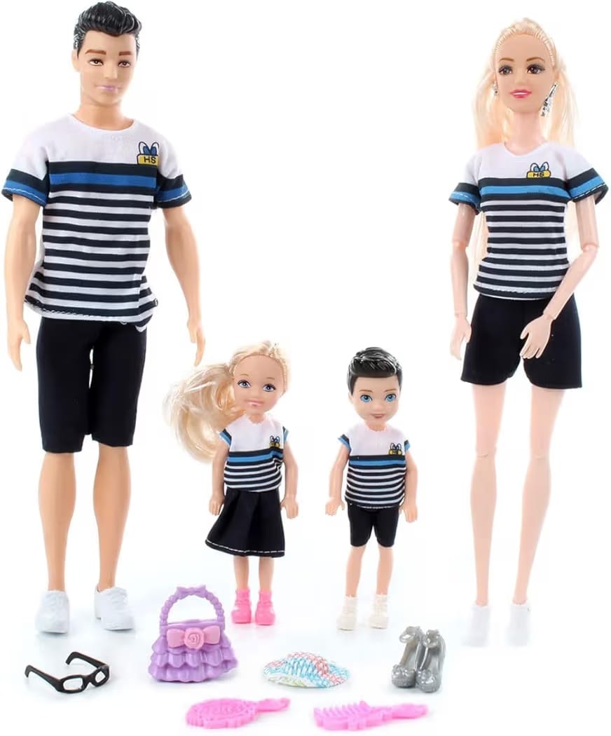 The Happy Family Doll Set Mom, Dad & 2 Little Kids Movable Body Parts Play Doll Set