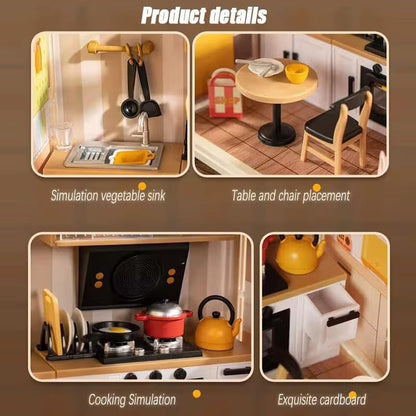 DIY Miniature Home Kitchen Kit with Warm LED Light | 102 PCS Dollhouse