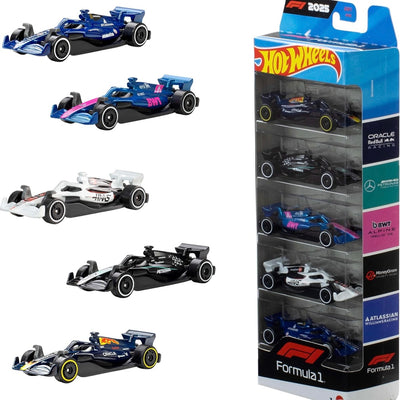Hot Wheels 1:64 Scale 5-Pack Formula 1 Die-Cast Toy Cars, Set of 5