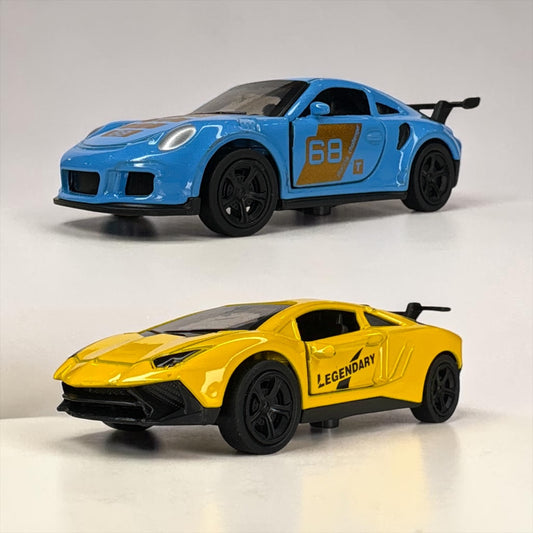 Pack of 2 Mini Metal Die-Cast Toy Sports Car | Durable Body Openable Doors