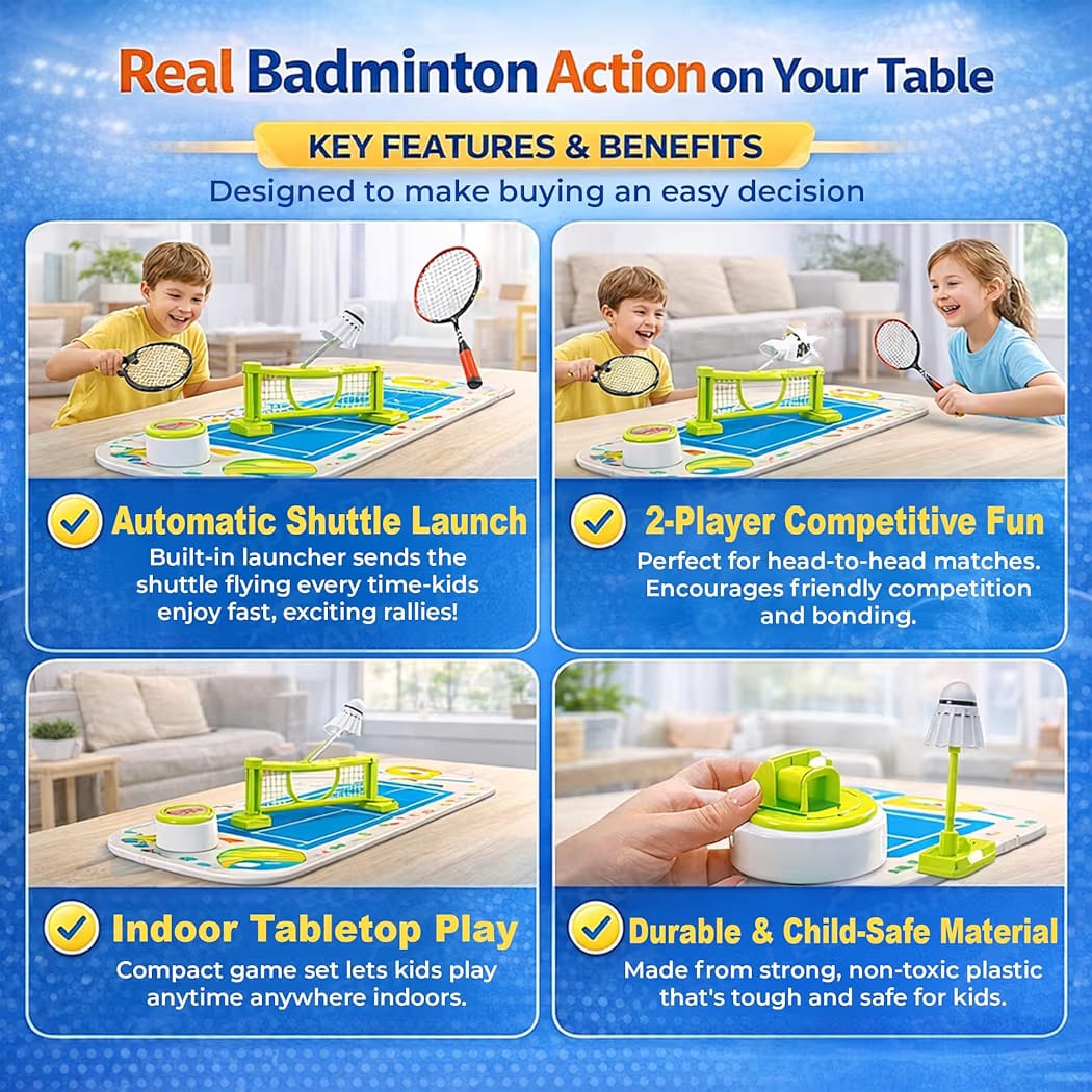 Badminton Battle Table Game Toy for Kids 2-Player STEM Toy with Net
