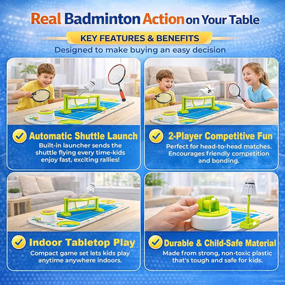 Badminton Battle Table Game Toy for Kids 2-Player STEM Toy with Net