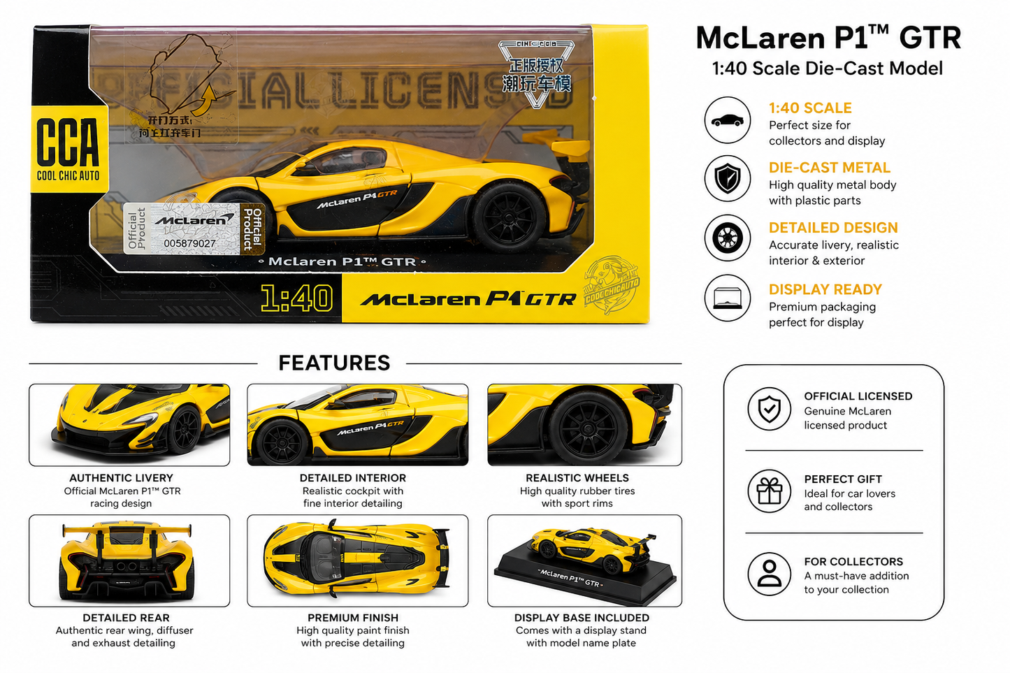 CCA Official licensed McLaren P1 GTR  - 1:40 ready for display