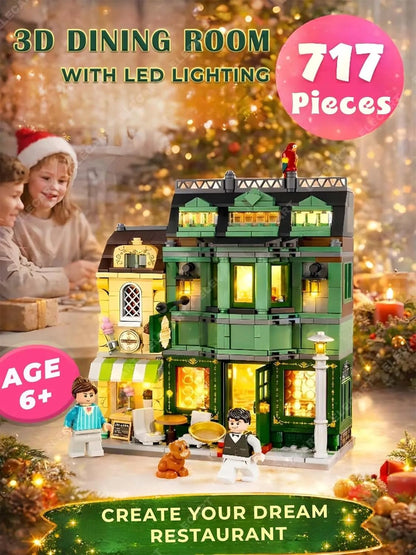 3D Dining Room Building Blocks Set with LED Lights – 717 Pieces Modular House Construction Toy