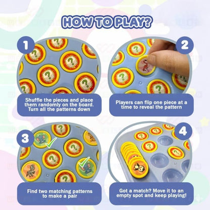 Memory Flip & Match Game Board 4-Player for Kids, Educational Animal & Fruit Tokens Game Stimulates Brain Improves Memory