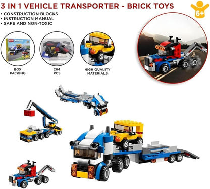 Sky Tech® Architect 3 in 1 Jeep, Car & Truck Vehicle Toys | Transporter Building Brick Block for Kids