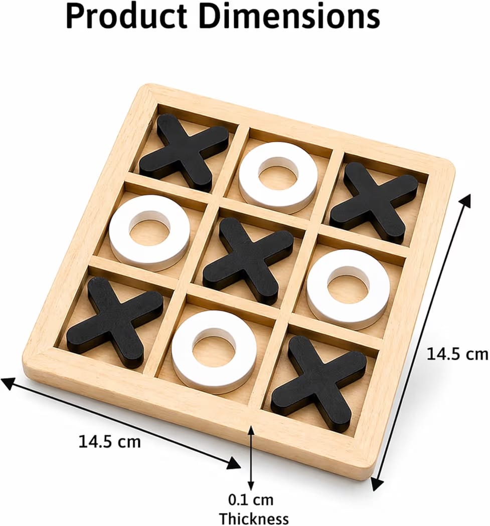 Wudly Wooden Tic Tac Toe Game for Kids & Adults