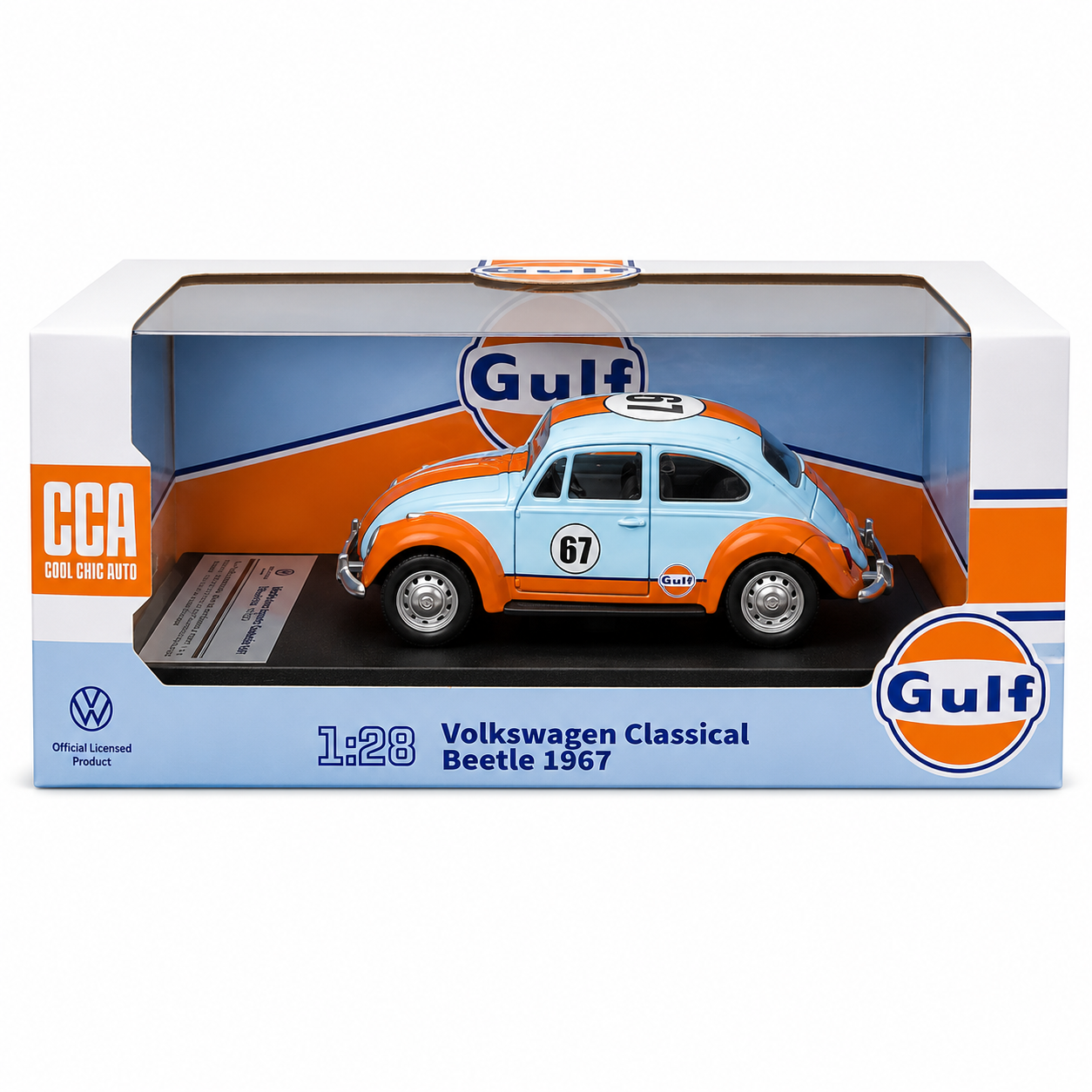 CCA Official Licensed Gulf Volkswagen Classical Beetle 1967 1:28 Scale model Diecast car