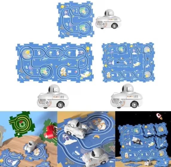 Astronaut Puzzle Track with Electric Racer Car Playset Educational Toy
