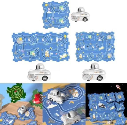 Astronaut Puzzle Track with Electric Racer Car Playset Educational Toy