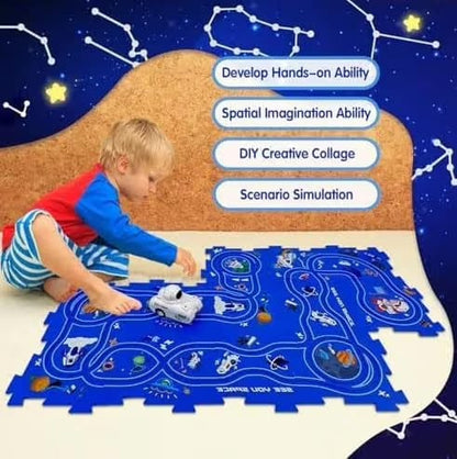 Astronaut Puzzle Track with Electric Racer Car Playset Educational Toy