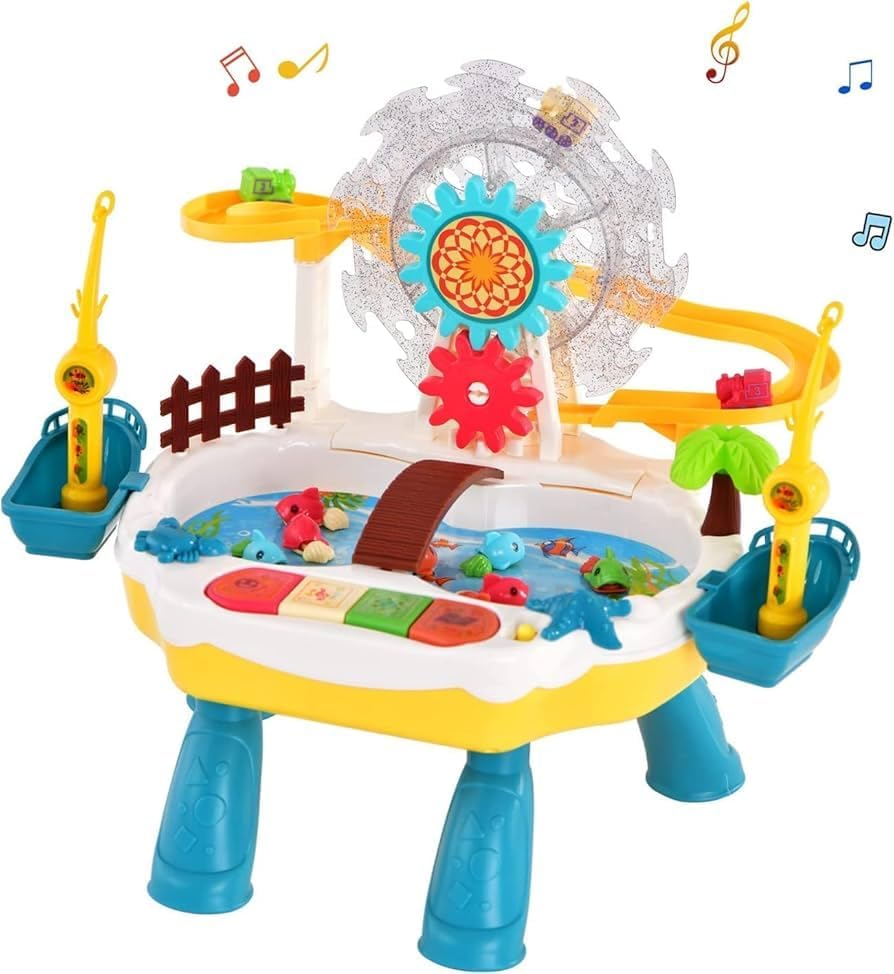 Happy Fishing Multi-Purpose Fishing Toy, 2-in-1 Parent-Child Game, Musical Water Table with 3D Light