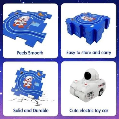 Astronaut Puzzle Track with Electric Racer Car Playset Educational Toy