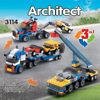 Sky Tech® Architect 3 in 1 Jeep, Car & Truck Vehicle Toys | Transporter Building Brick Block for Kids