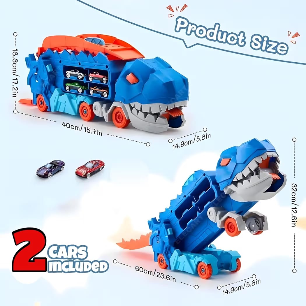 Dinosaur Track Toy with 2 Die-cast Cars, Push & Go Car Carrier Transporter Tracks