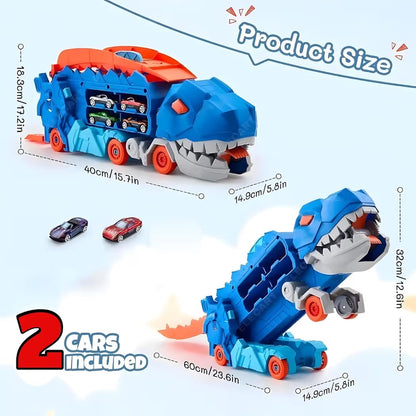 Dinosaur Track Toy with 2 Die-cast Cars, Push & Go Car Carrier Transporter Tracks