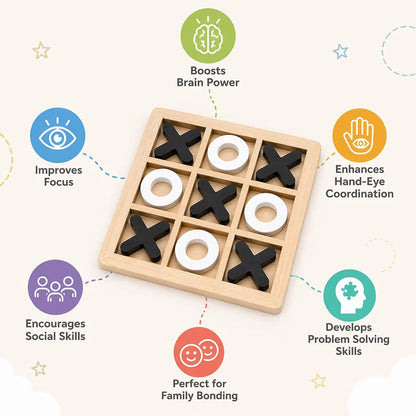 Wudly Wooden Tic Tac Toe Game for Kids & Adults