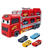 Big Hauler Storage Transport Truck Toy Lightning McQ with 2-in-1 Foldable Ejection Race Track & 2 Die-Cast Cars