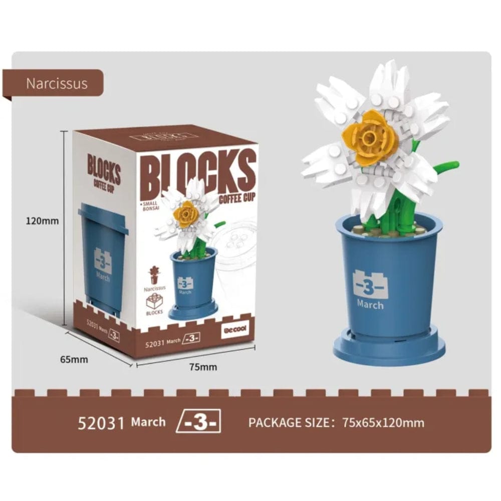 Decool 3D DIY Blocks Coffee Cup Small Bonsai for Decor - Narcissus