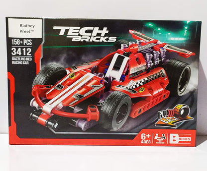Tech Bricks Dazzling Red Racing Car, 158+ Pieces, Pull Back Block Car