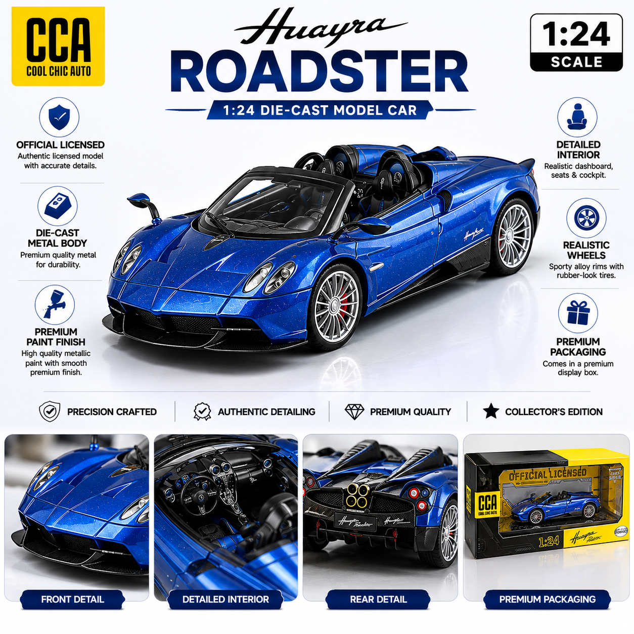 CCA official Pagani Huayra Roadster 1:24 scale model