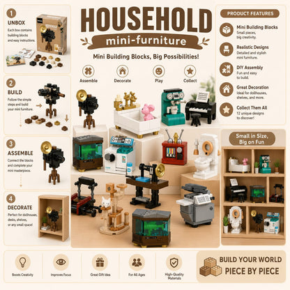 Decool 3D DIY Household Mini-Furniture Blocks for Decor - Piano