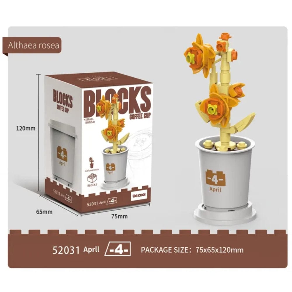 Decool 3D DIY Blocks Coffee Cup Small Bonsai for Decor - Althaea rosea