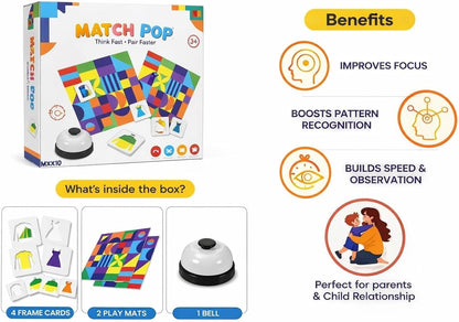 Match Pop Fast Matching Game for Kids 3+ Years, Memory & Reaction Board Game with Bell,