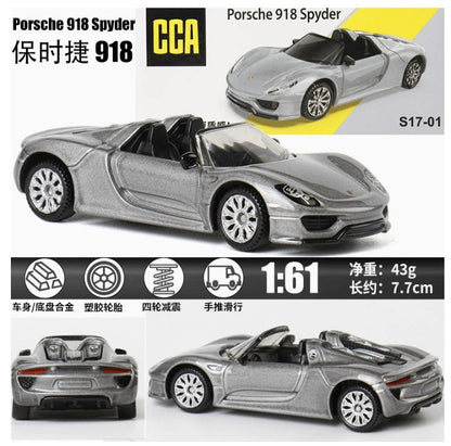 CCA Porsche 918 Spyder Diecast Metal S17-01 Model 1:61 Scale Car Grey Metallic