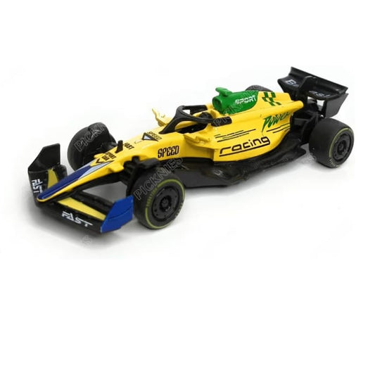 1:36 Scale Diecast F1 Racing Car with Pull Back Action, Metal Body Yellow